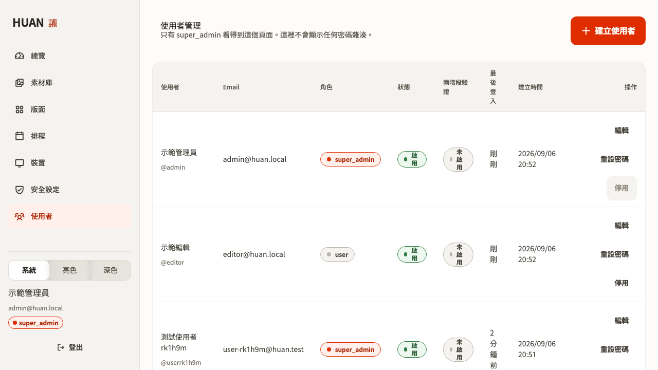 使用者管理畫面